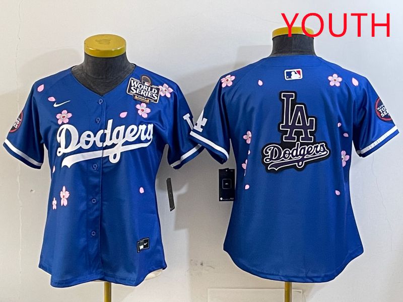 Youth Los Angeles Dodgers Blank Blue Sakura Edition 2025 Nike MLB Jersey style 20->youth mlb jersey->Youth Jersey